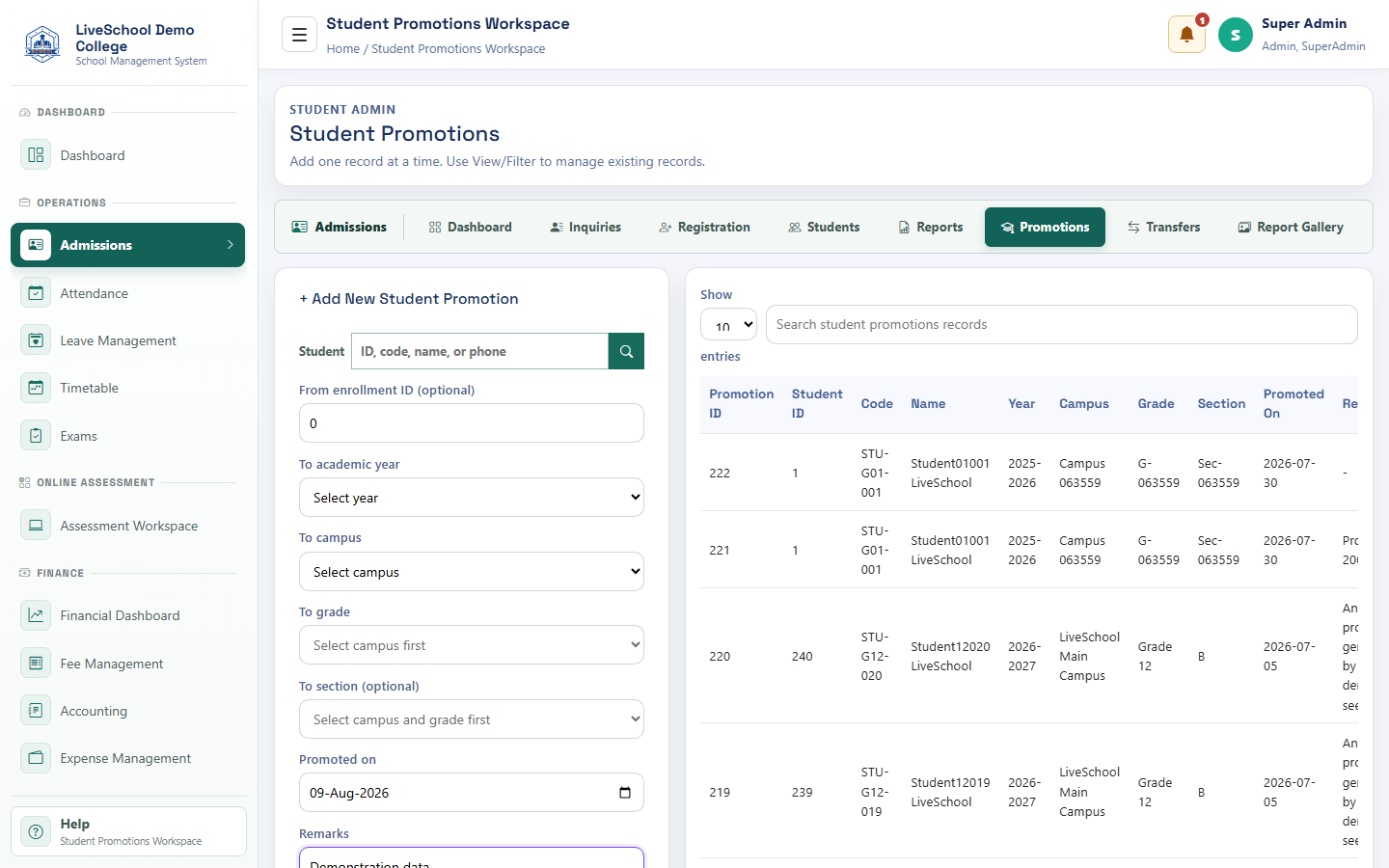 Student lifecycle and admissions - admissions-promotions