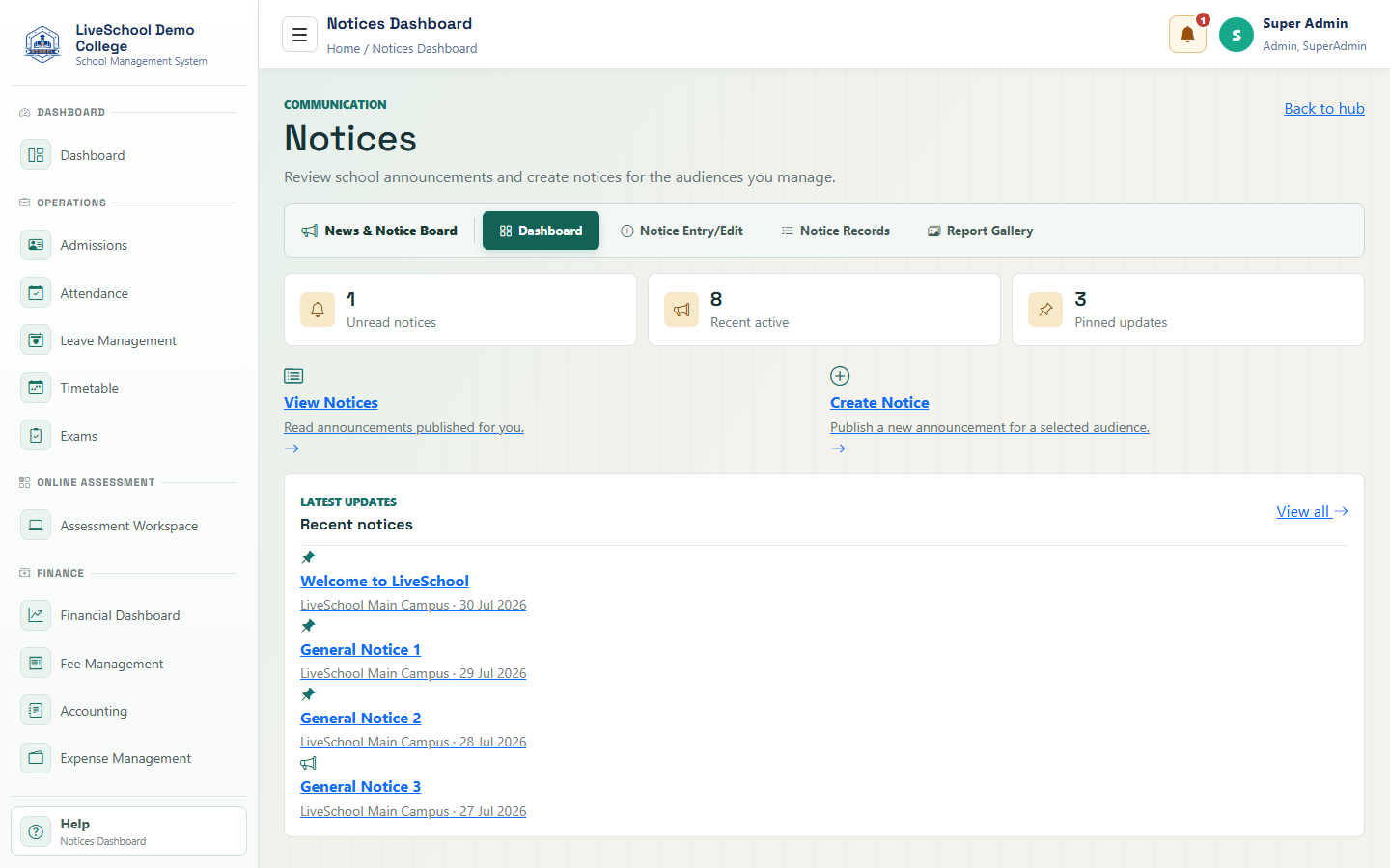 Communication and parent engagement - notices-dashboard
