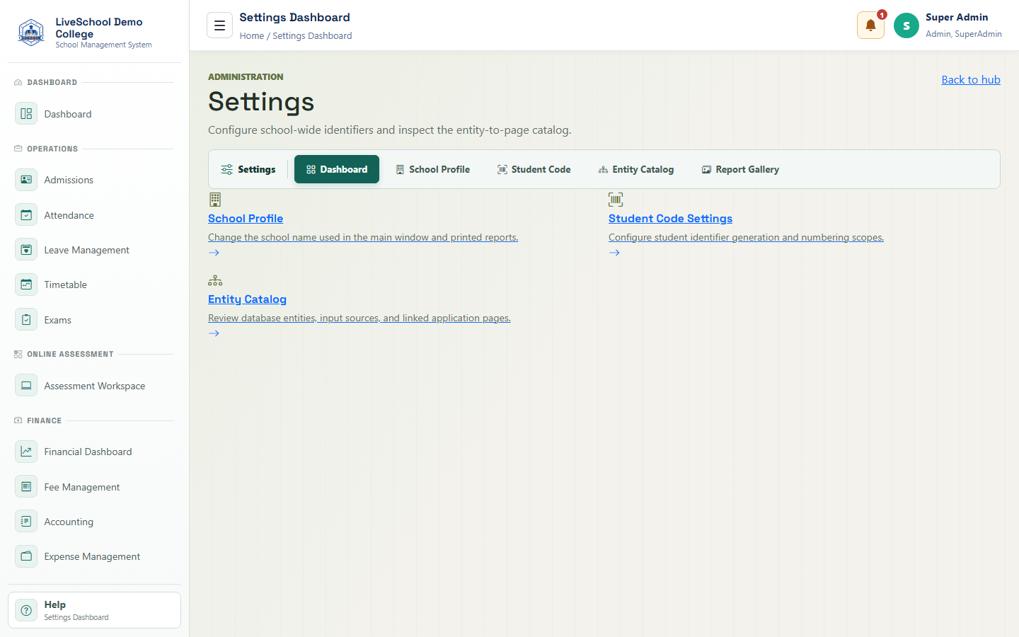 Administration and master data - settings-dashboard
