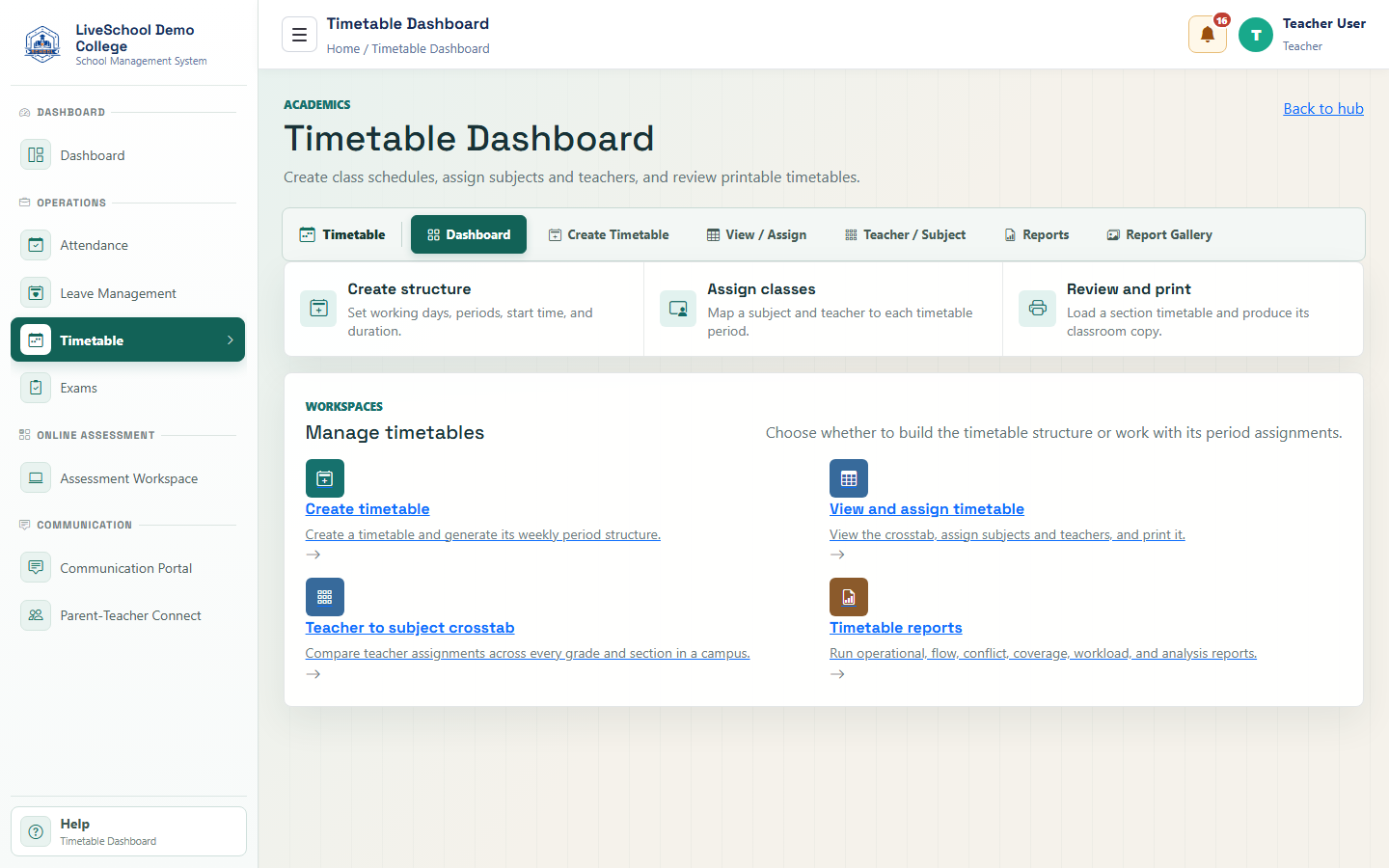 Academic delivery and timetable management - timetable-dashboard