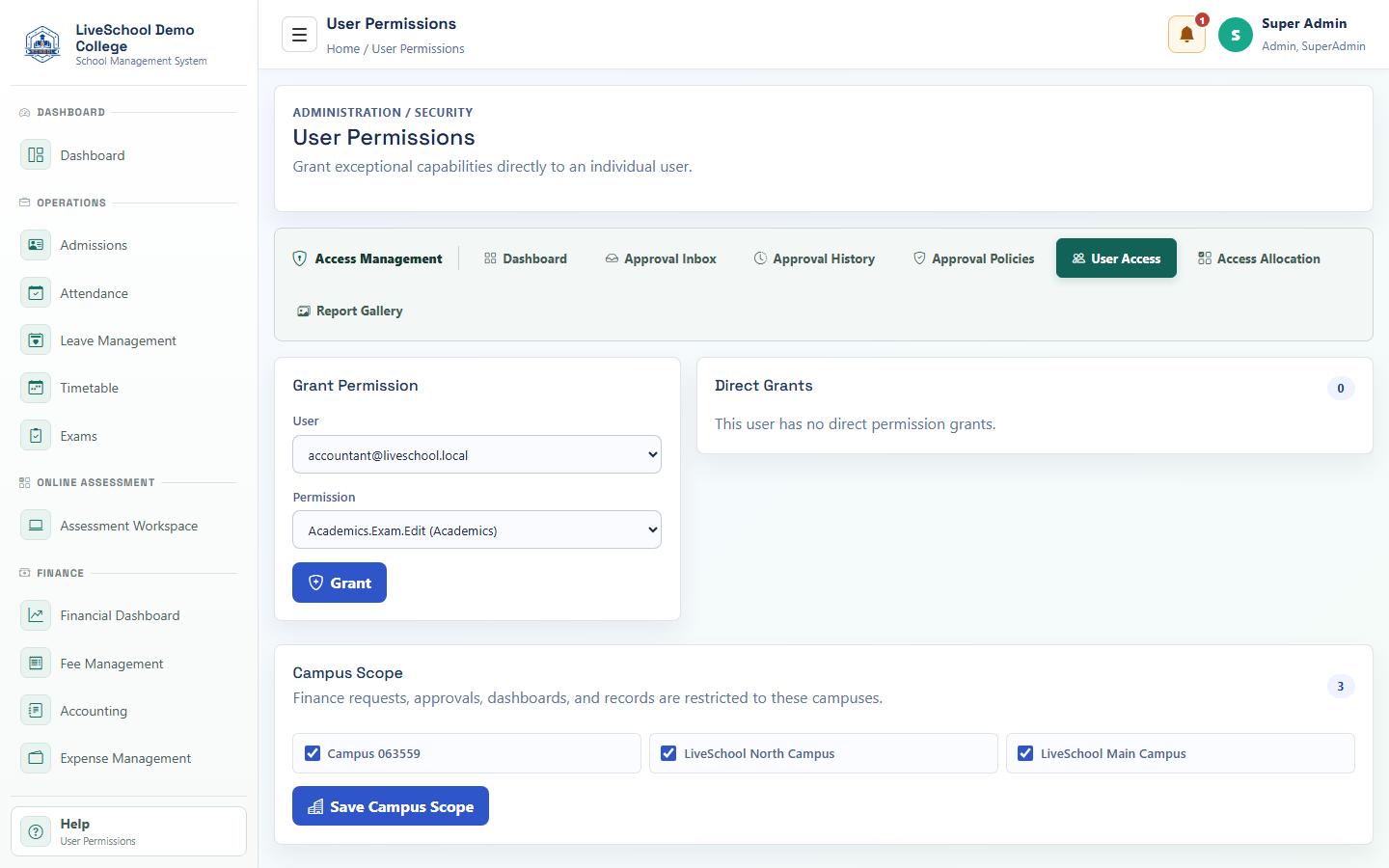 Security, roles, and school profile - user-permissions
