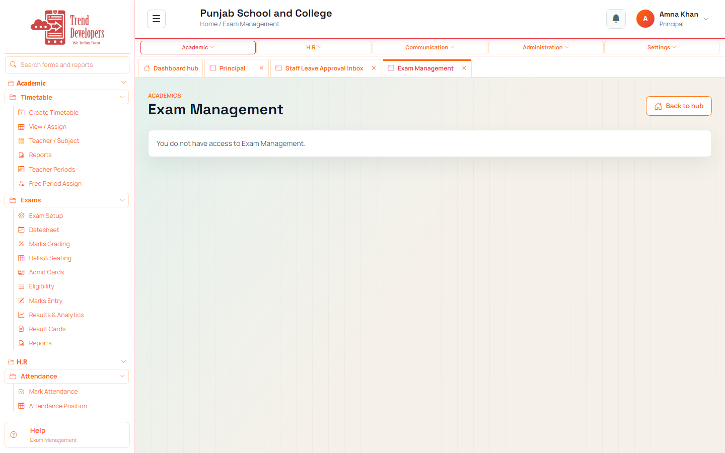 Glance at exam progress